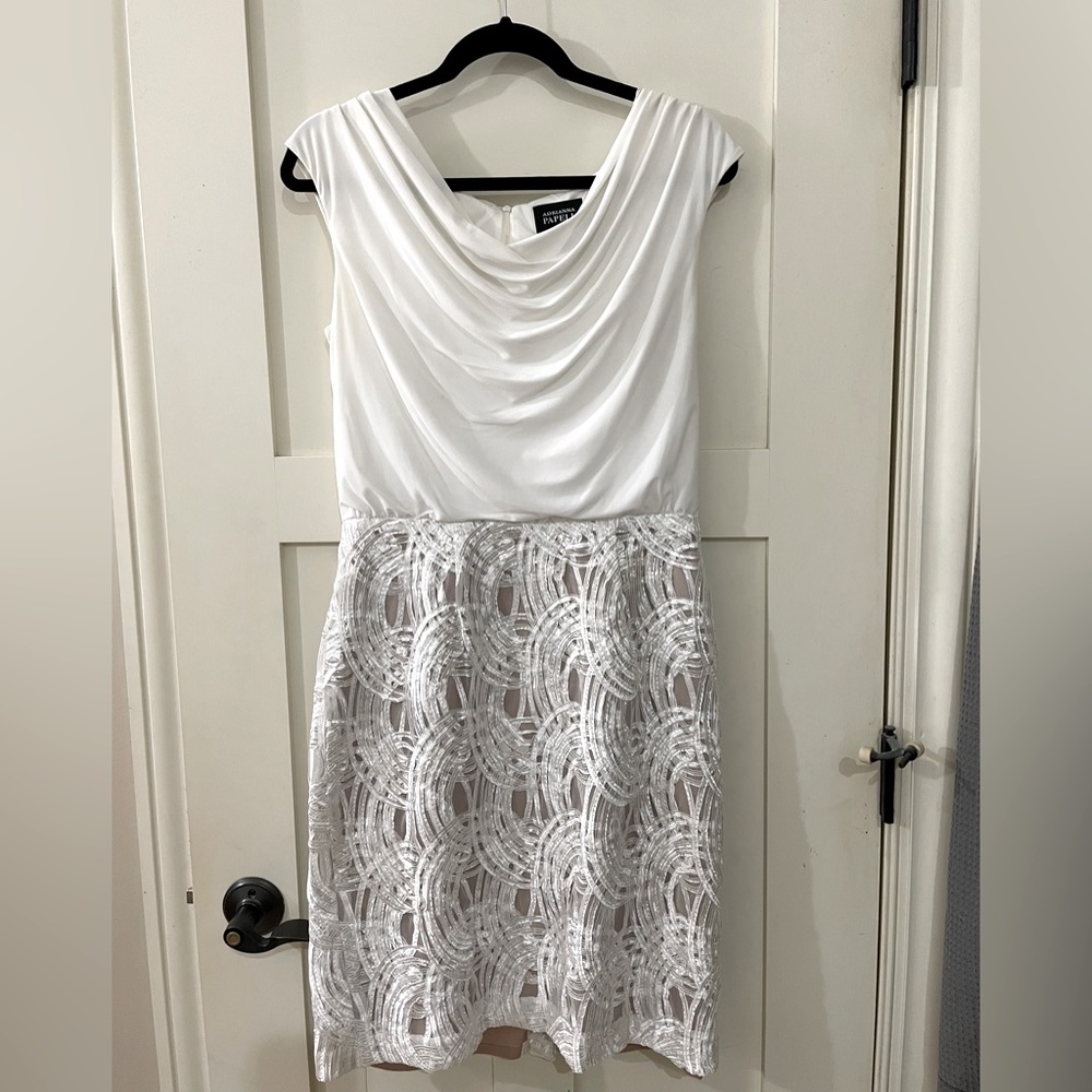 Adrianna Papell White Knee Length Dress Size 10 -Worn Once